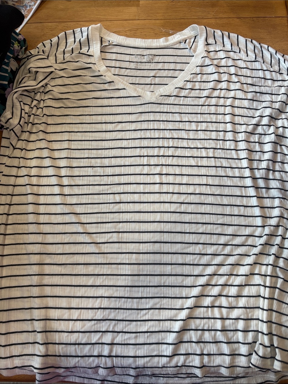 Terra & Sky White and Black Striped Short Sleeve Tee